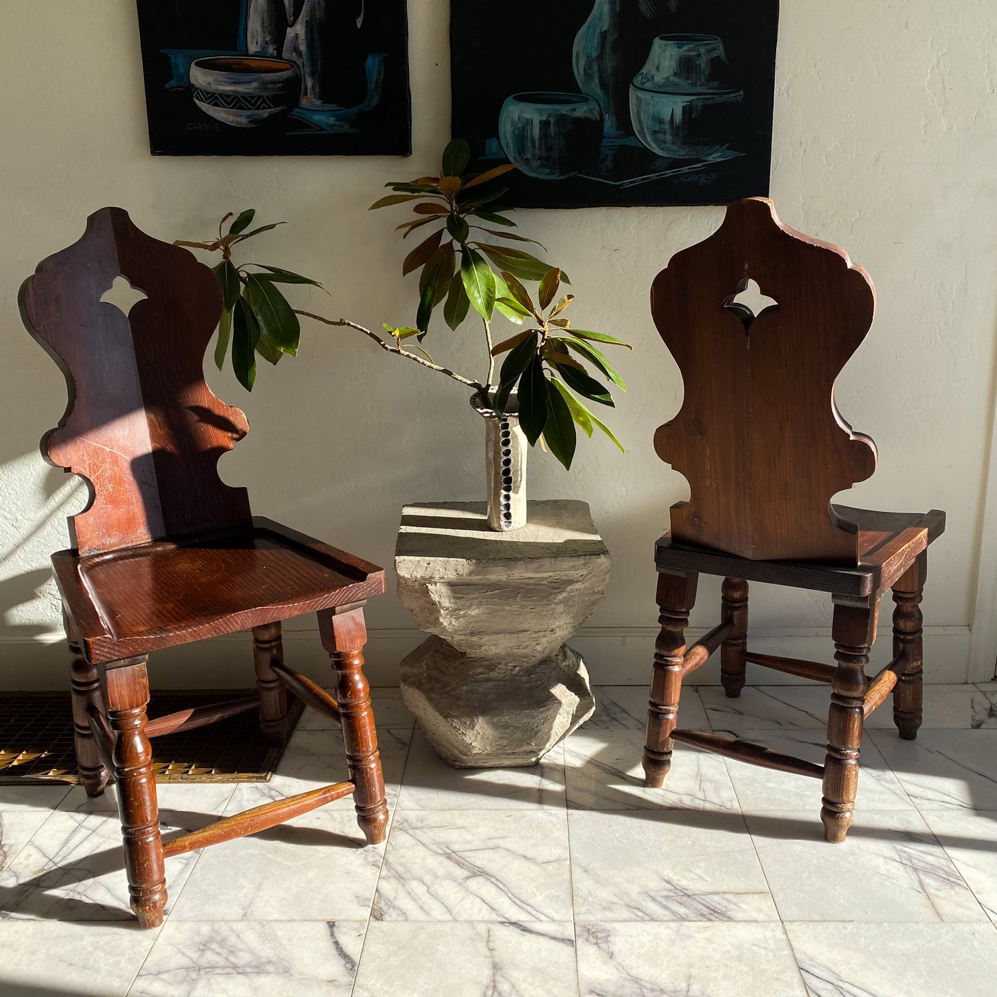 Redwood folk art chairs