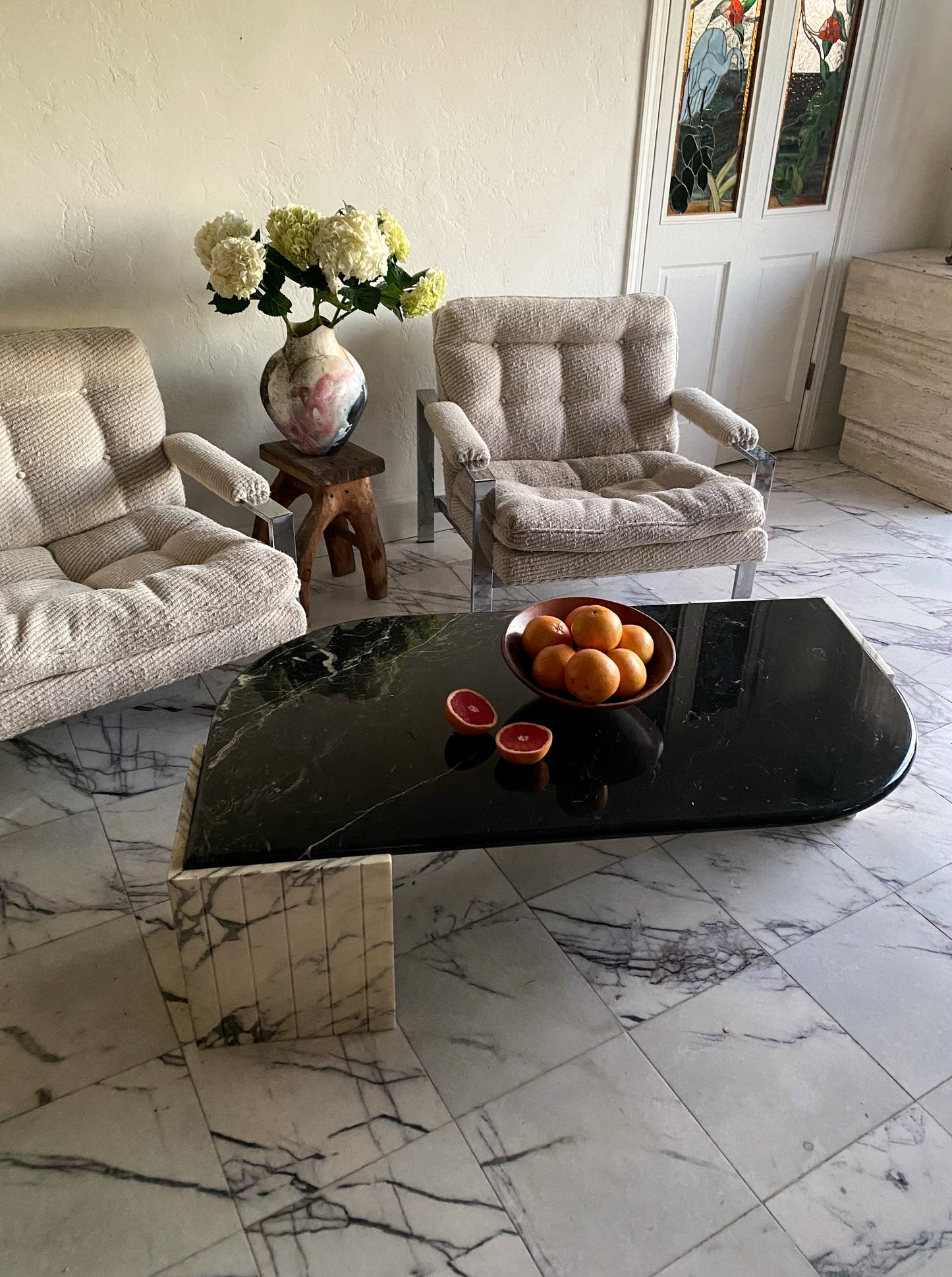 Italian marble eye shaped coffee table