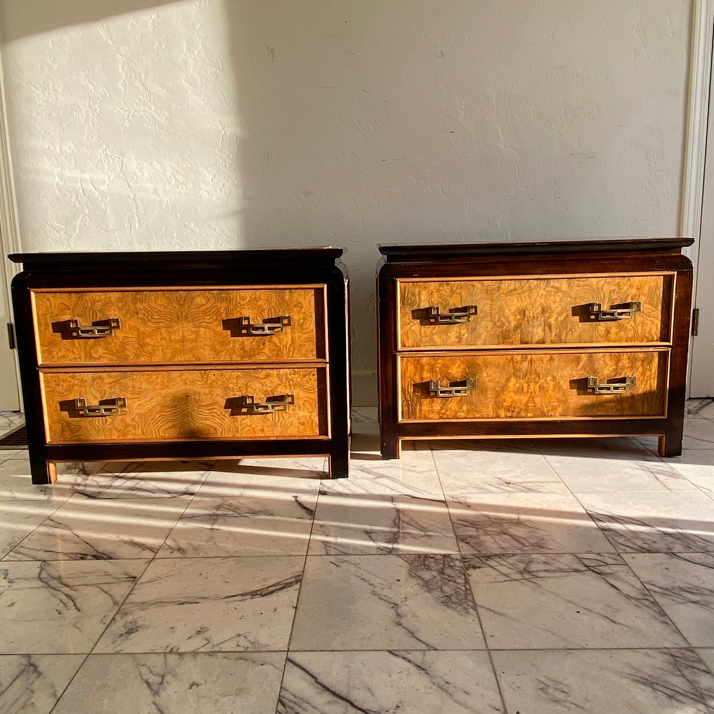 Burl nightstands by Raymond Sobota for Century furniture