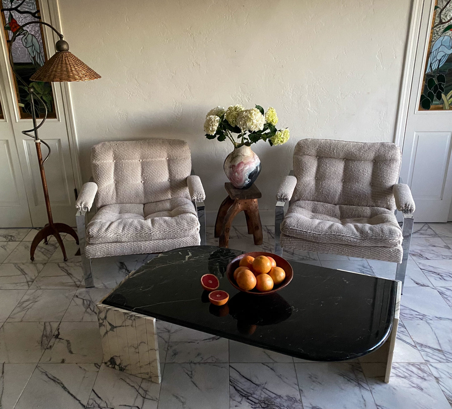 Italian marble eye shaped coffee table