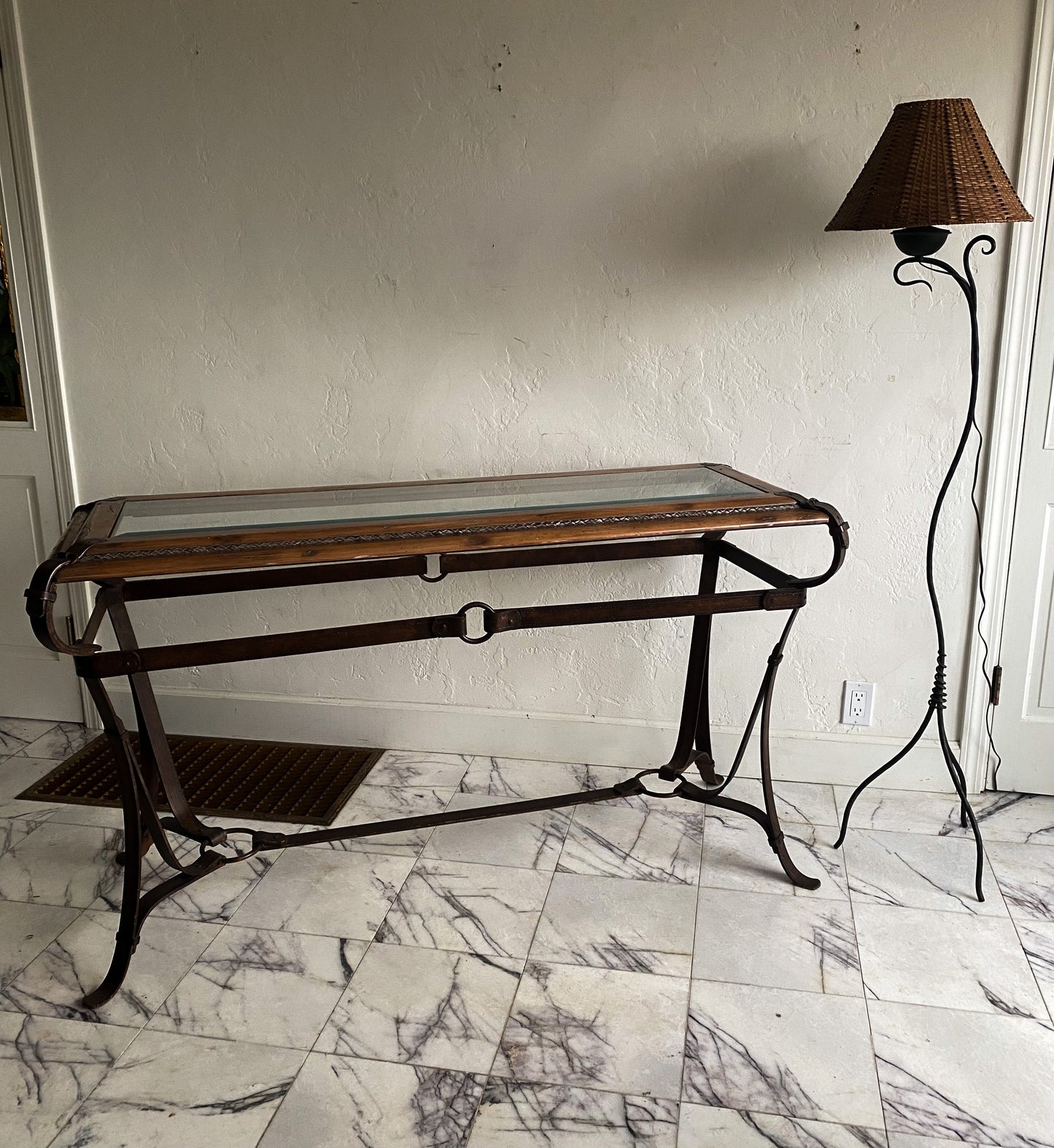 Jacques Adnet / Hermes style cast iron console + side table