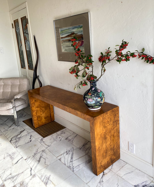 Milo Baughman burl console table