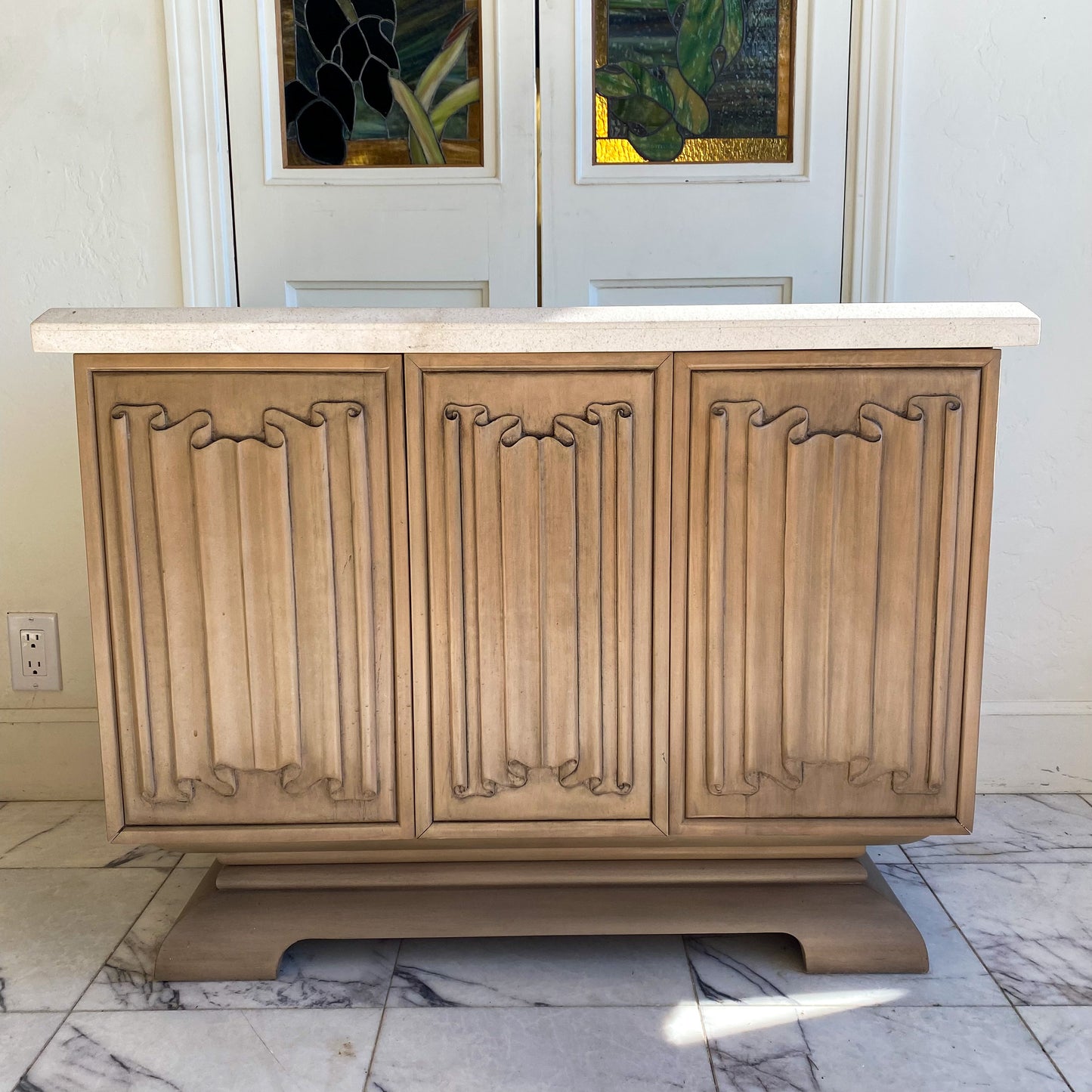 Scroll front cabinet with granite top