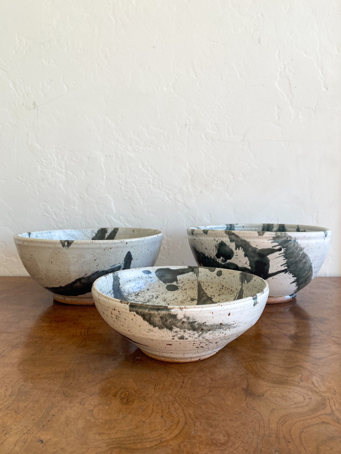 Black & white studio pottery bowl set