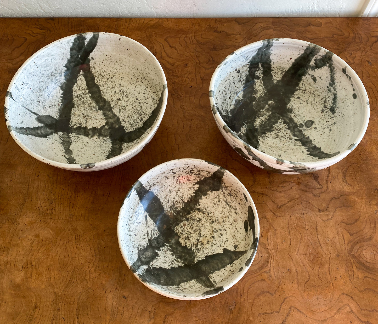 Black & white studio pottery bowl set