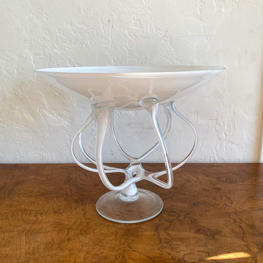 Vintage Midcentury Jozefina Krosno Octopus Glass Pedestal bowl