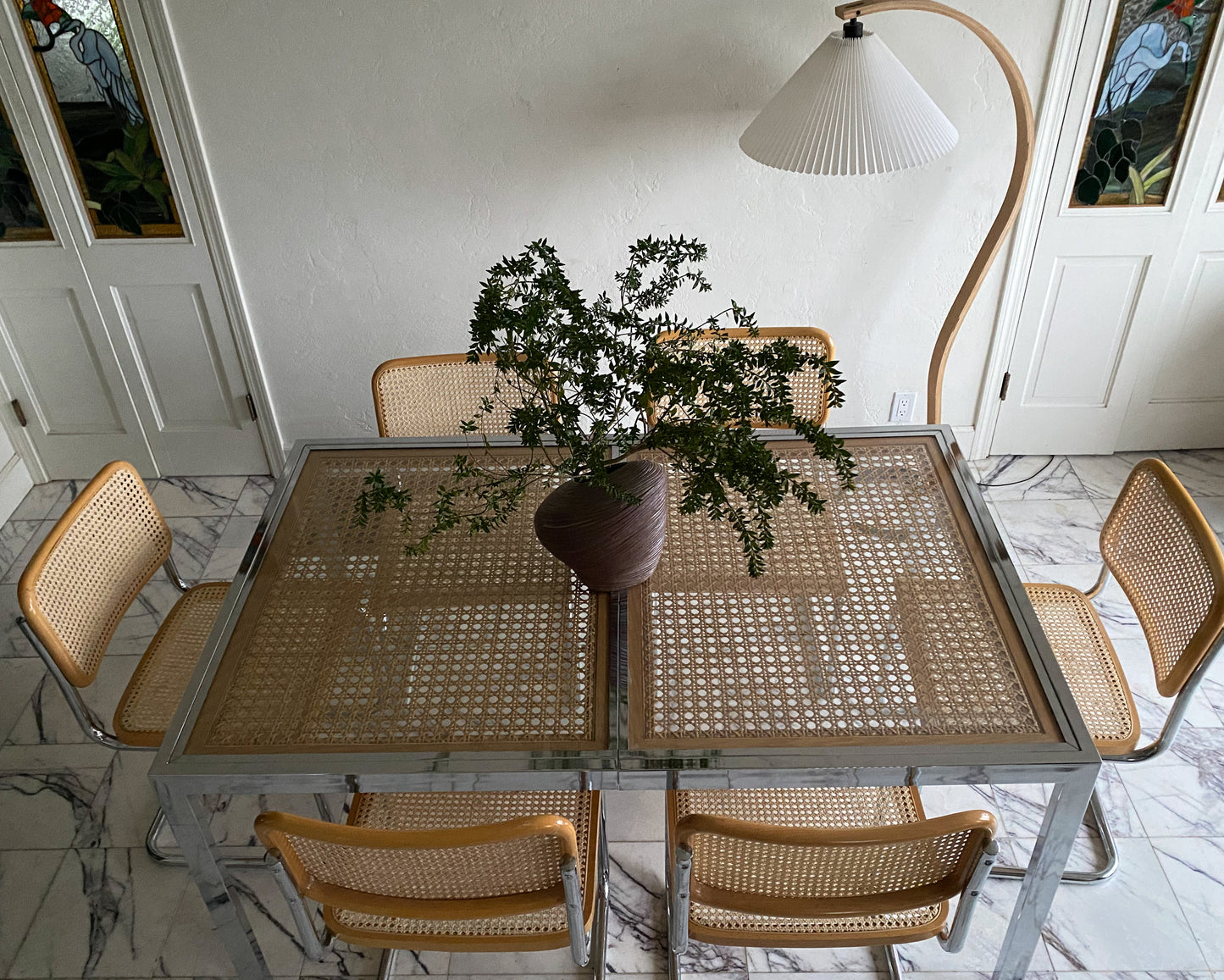 Milo Baughman chrome and cane dining table