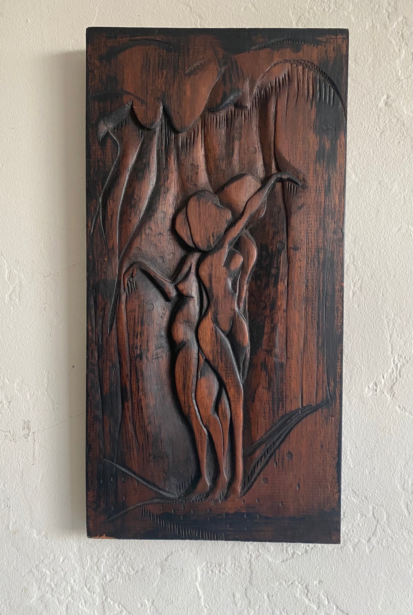 Pair of Vintage nude wood reliefs, 1963