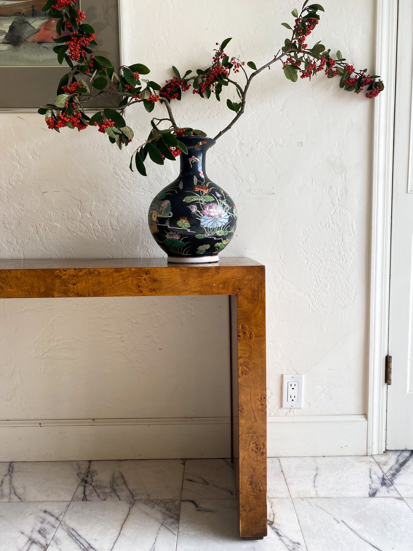 Milo Baughman burl console table