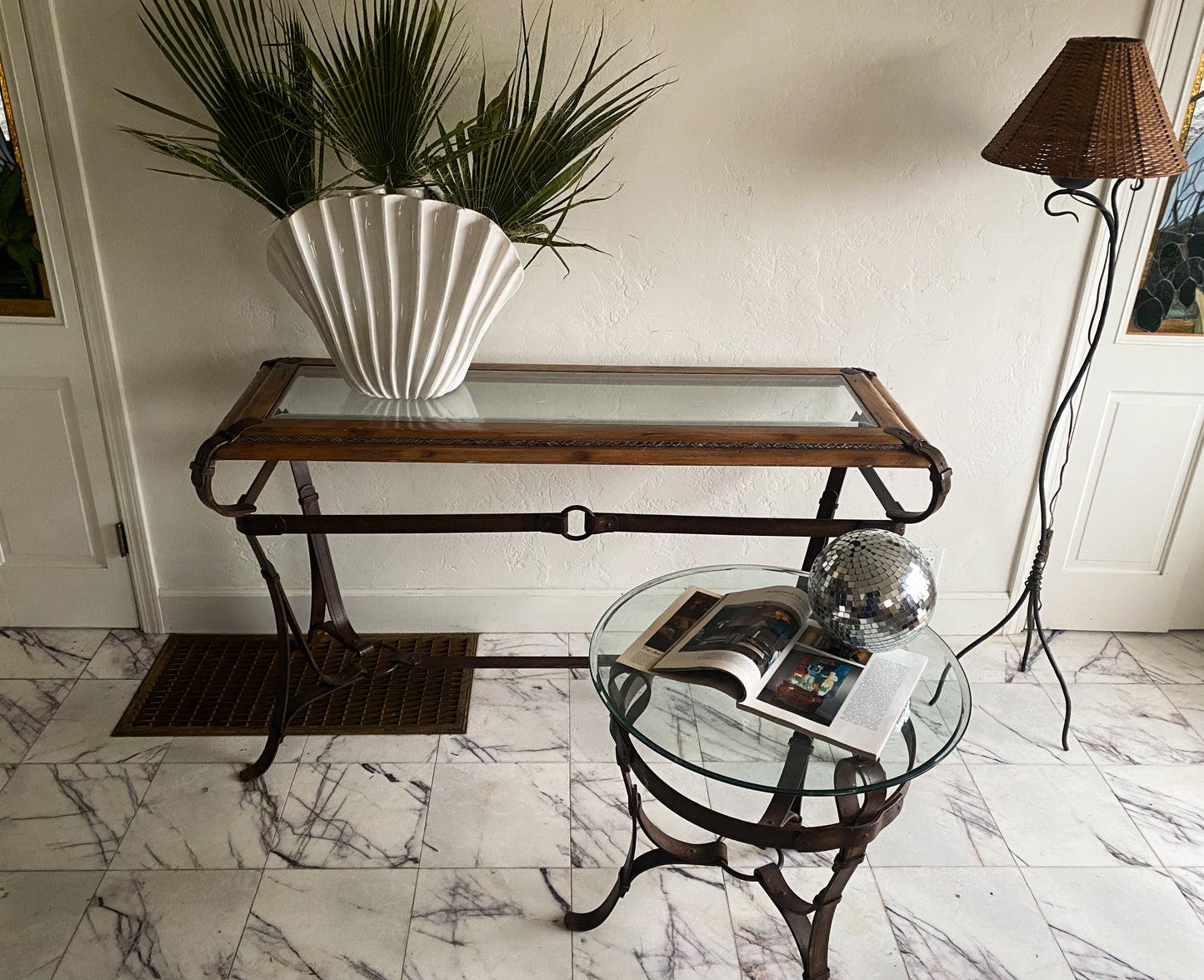 Jacques Adnet / Hermes style cast iron console + side table