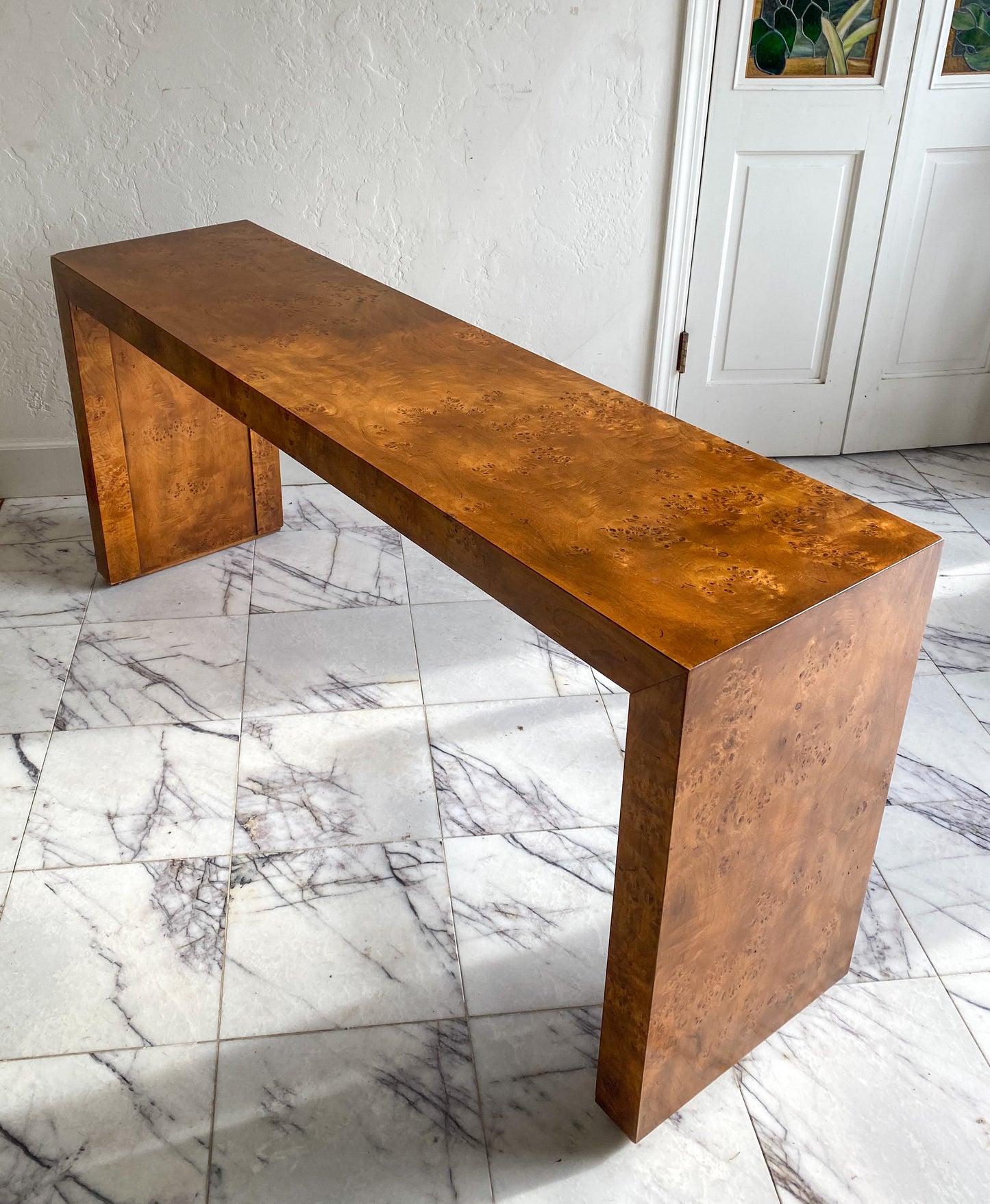 Milo Baughman burl console table