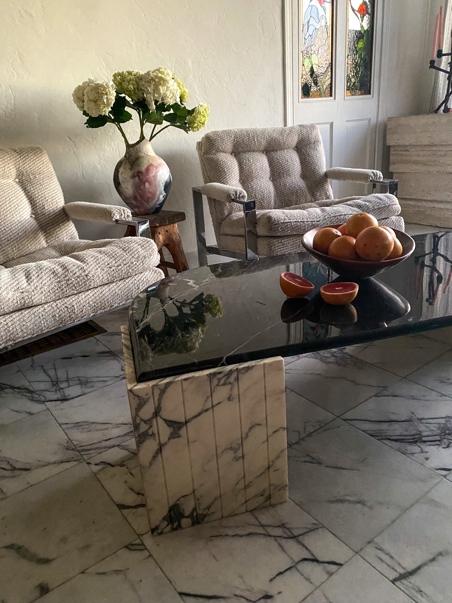 Italian marble eye shaped coffee table