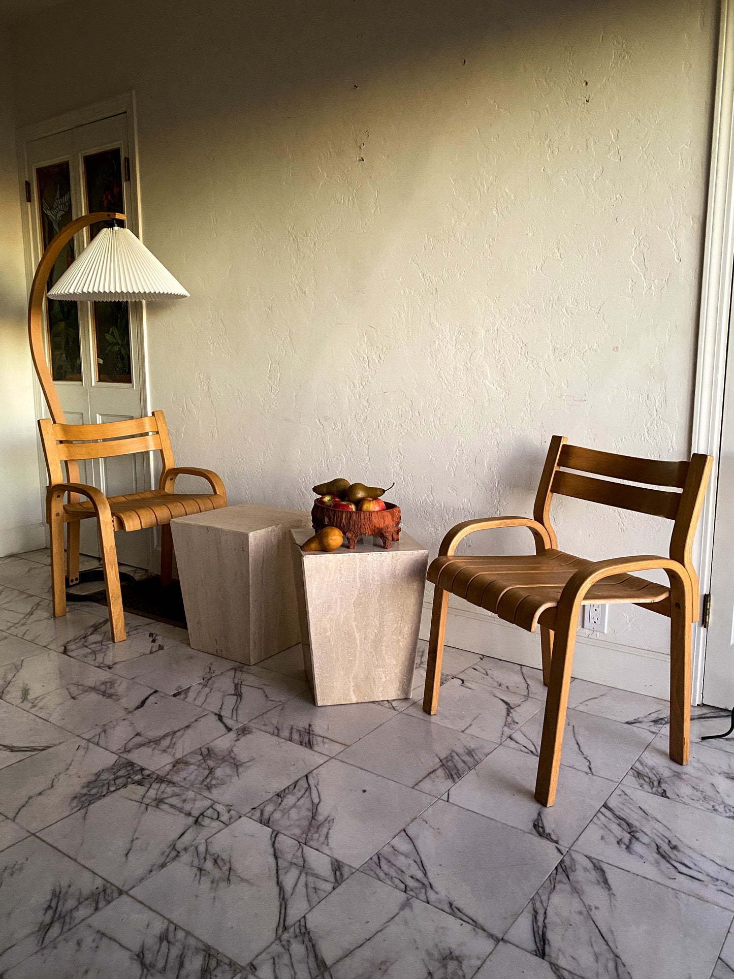 Travertine end tables