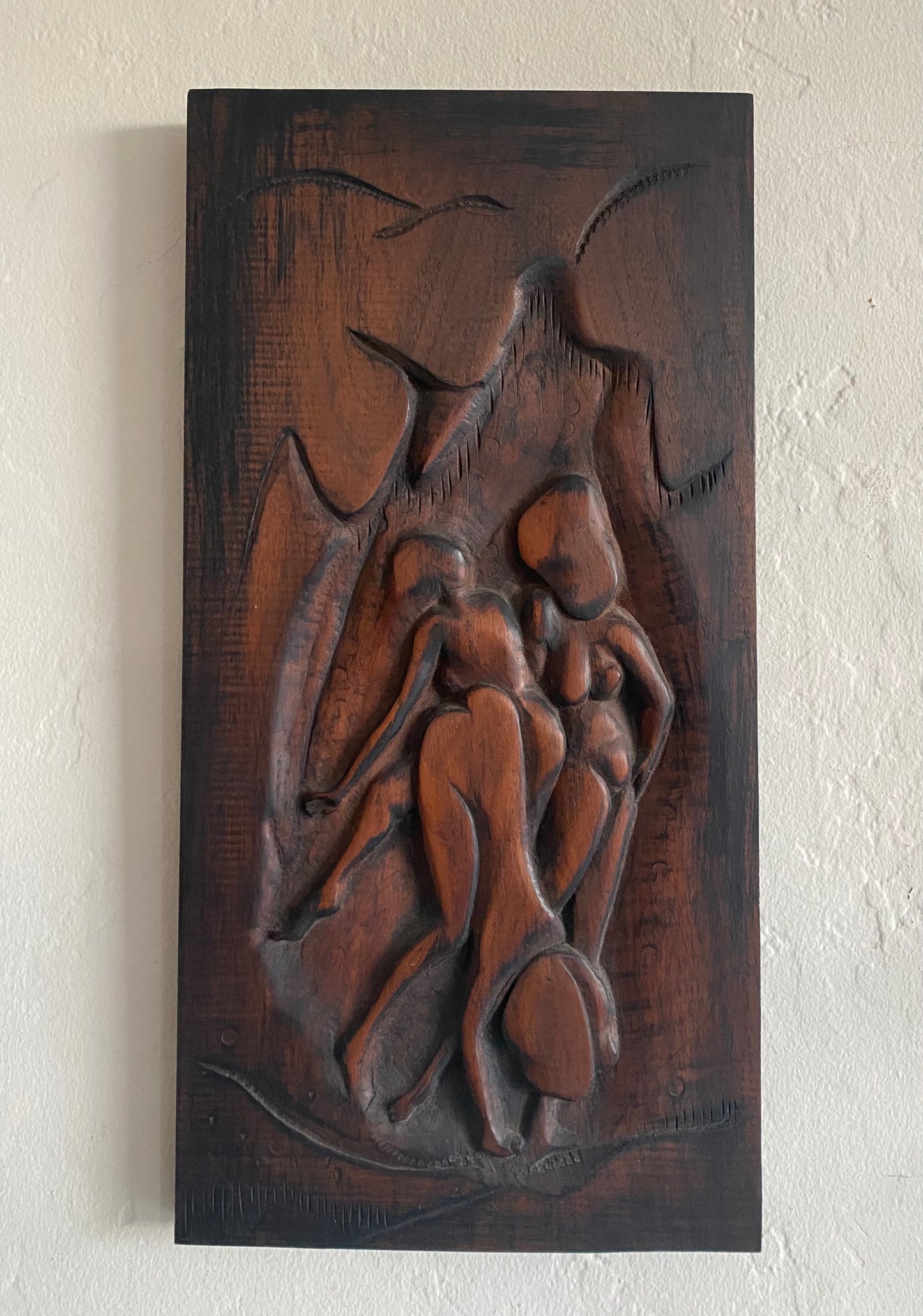 Pair of Vintage nude wood reliefs, 1963