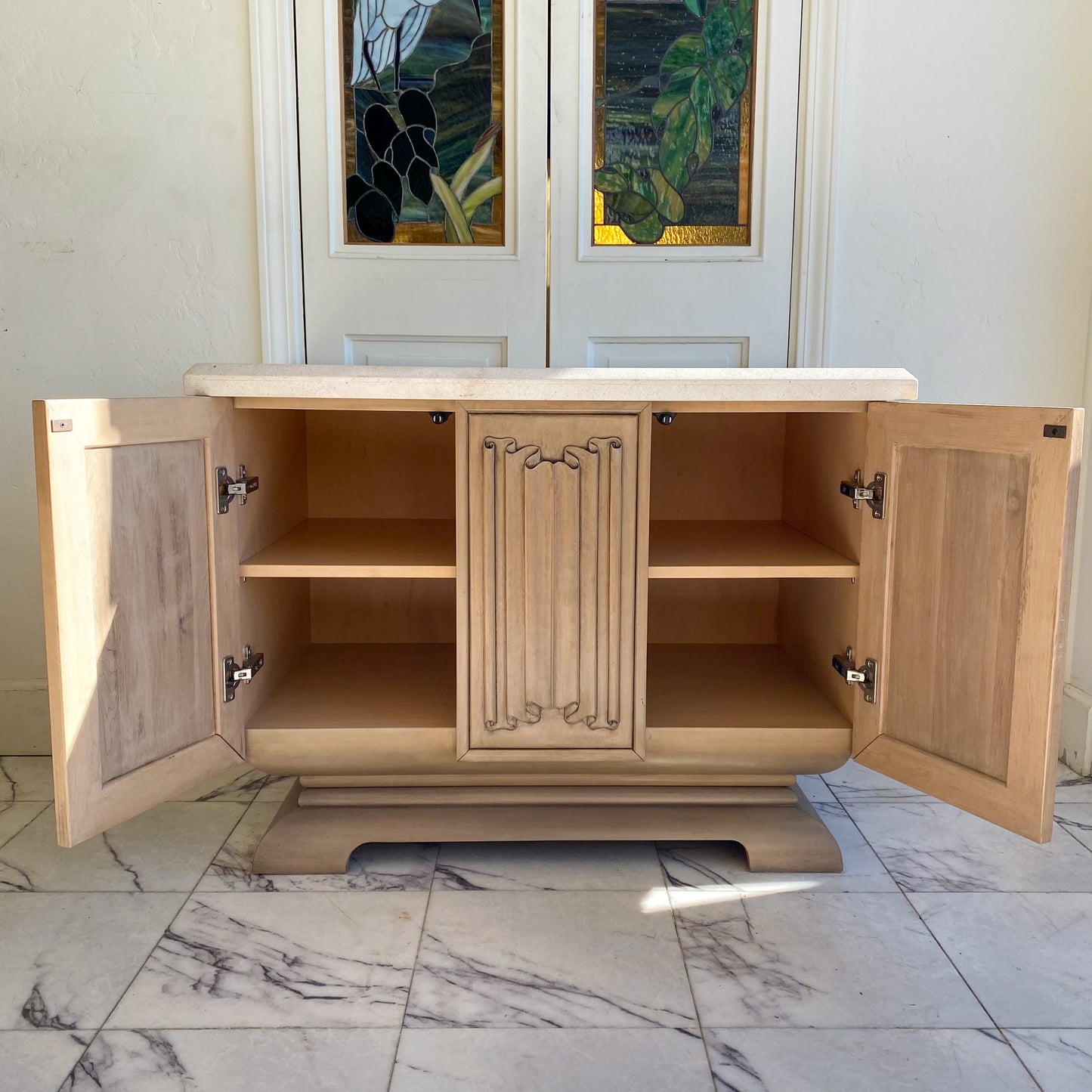 Scroll front cabinet with granite top