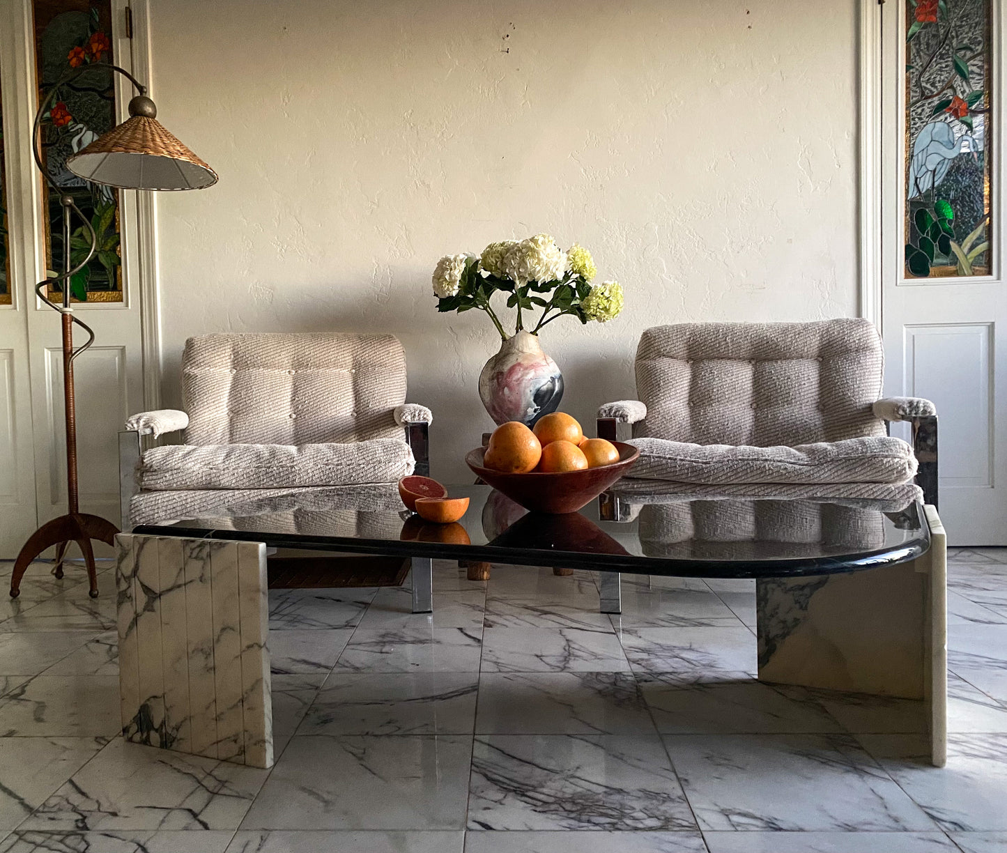 Italian marble eye shaped coffee table